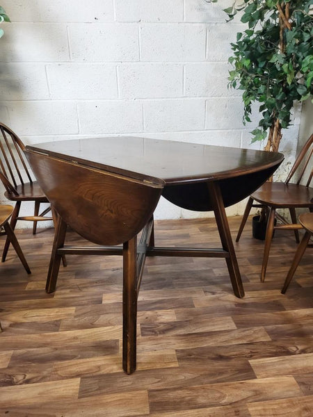 Vintage Ercol Dropleaf Dining Table & 4 Hoopback Chairs Dark Stain