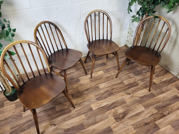 Vintage Ercol Dropleaf Dining Table & 4 Hoopback Chairs Dark Stain