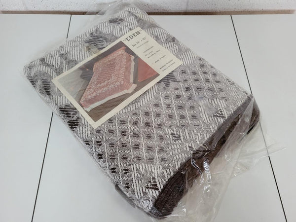 Unused! Vintage 70's Single Bedspread Brown & White Floral Retro Mid-Century