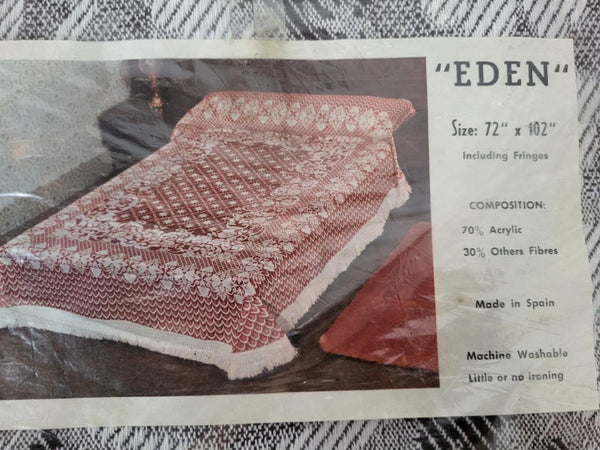 Unused! Vintage 70's Single Bedspread Brown & White Floral Retro Mid-Century