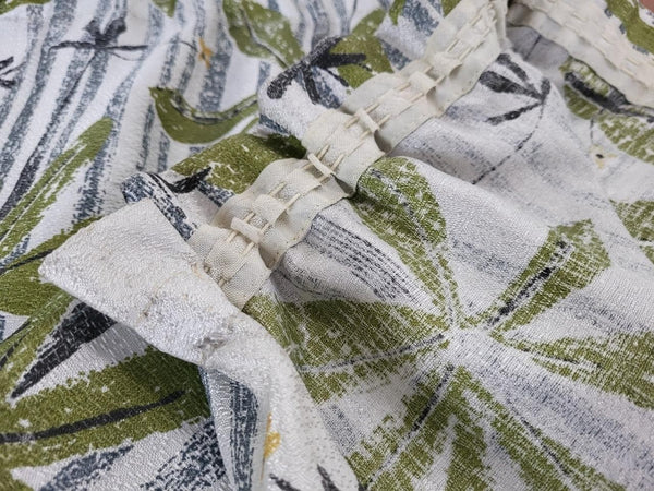 Beautiful Vintage 70's Mid-Century Curtains Green Floral Fibreglass Knit Drop