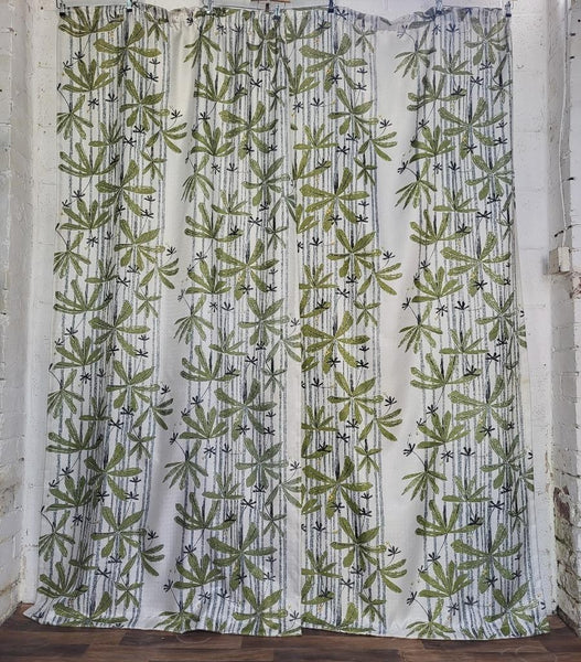 Beautiful Vintage 70's Mid-Century Curtains Green Floral Fibreglass Knit Drop