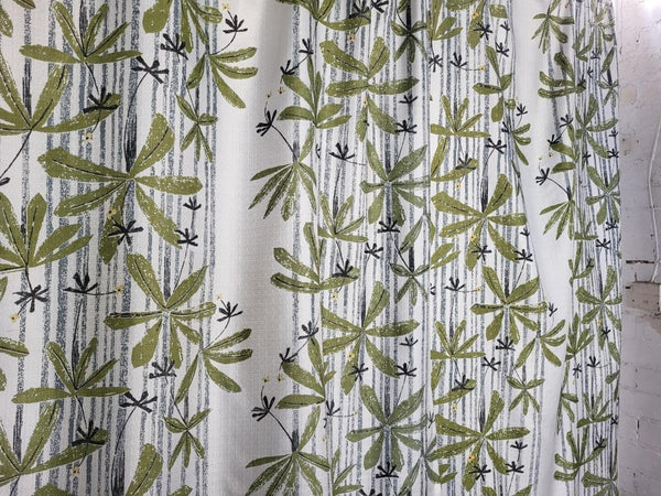 Beautiful Vintage 70's Mid-Century Curtains Green Floral Fibreglass Knit Drop