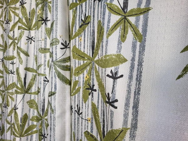 Beautiful Vintage 70's Mid-Century Curtains Green Floral Fibreglass Knit Drop