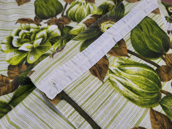 Beautiful Vintage 70's Mid-Century Curtains Green & Brown Floral 178cm Drop