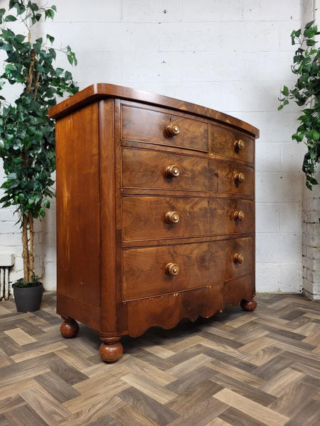 Beautiful Antique Victorian Large Mahogany & Walnut Chest Of Drawers Bow Fronted