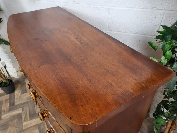 Beautiful Antique Victorian Large Mahogany & Walnut Chest Of Drawers Bow Fronted