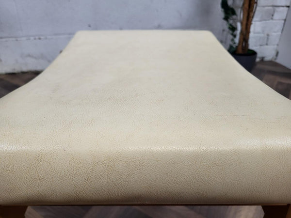 Vintage Mid-Century Beech & White Vinyl Dressing Table Stool Retro MCM