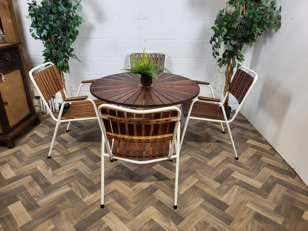 Vintage Mid-Century Daneline White Metal & Teak Table & Chair Set Danish Scandi