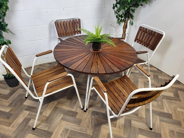 Vintage Mid-Century Daneline White Metal & Teak Table & Chair Set Danish Scandi