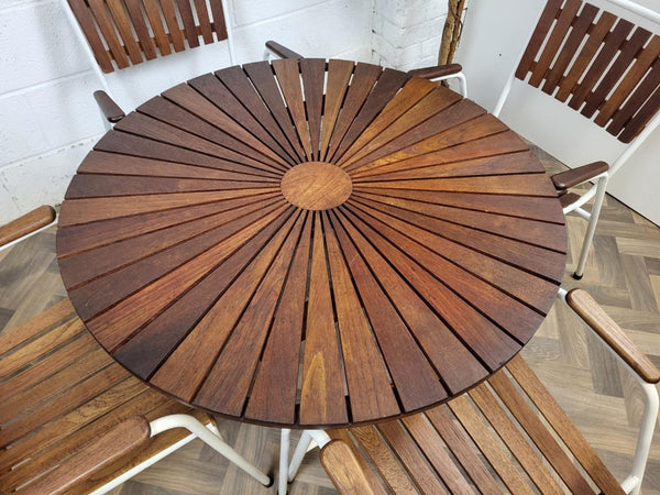 Vintage Mid-Century Daneline White Metal & Teak Table & Chair Set Danish Scandi