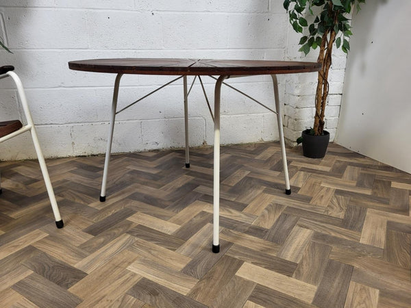 Vintage Mid-Century Daneline White Metal & Teak Table & Chair Set Danish Scandi