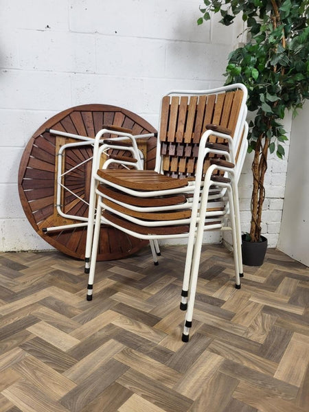 Vintage Mid-Century Daneline White Metal & Teak Table & Chair Set Danish Scandi