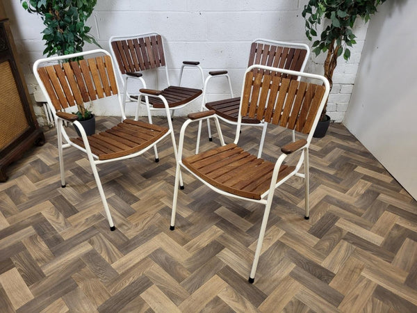 Vintage Mid-Century Daneline White Metal & Teak Table & Chair Set Danish Scandi