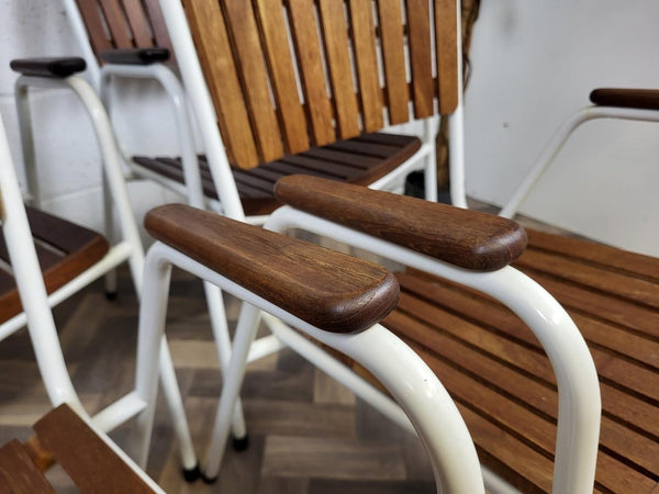 Vintage Mid-Century Daneline White Metal & Teak Table & Chair Set Danish Scandi