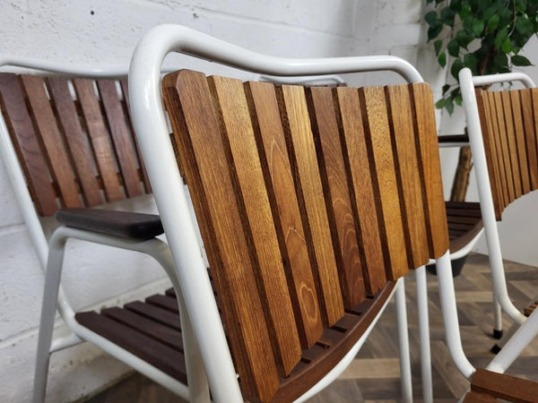 Vintage Mid-Century Daneline White Metal & Teak Table & Chair Set Danish Scandi