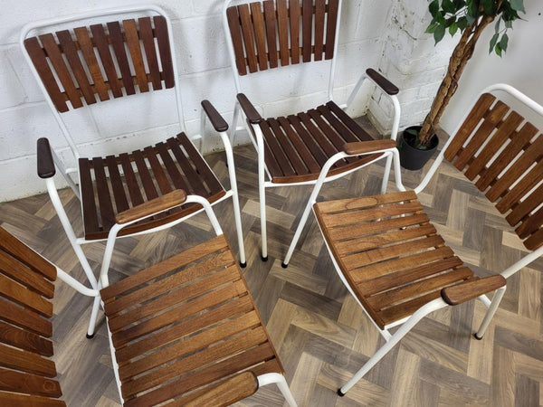Vintage Mid-Century Daneline White Metal & Teak Table & Chair Set Danish Scandi