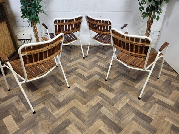 Vintage Mid-Century Daneline White Metal & Teak Table & Chair Set Danish Scandi