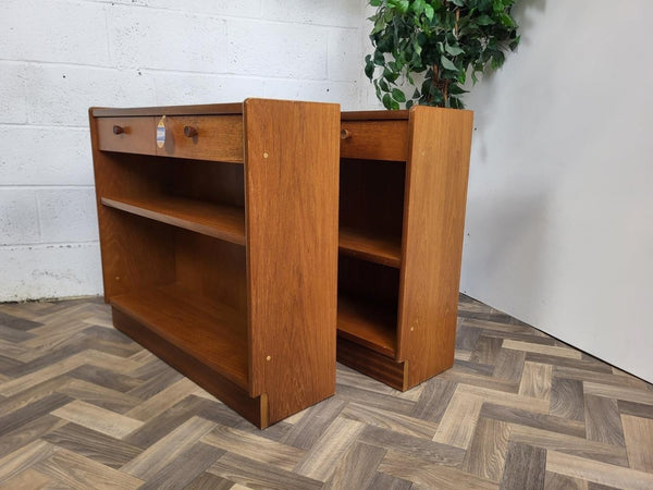 Pair Vintage Nathan Squares Parker Knoll Teak Slim Bookcase Cabinet Mid-Century