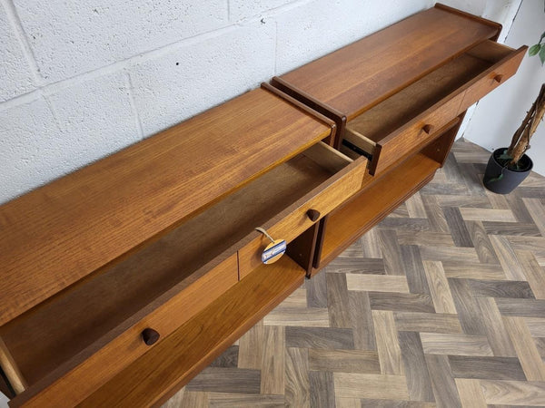 Pair Vintage Nathan Squares Parker Knoll Teak Slim Bookcase Cabinet Mid-Century