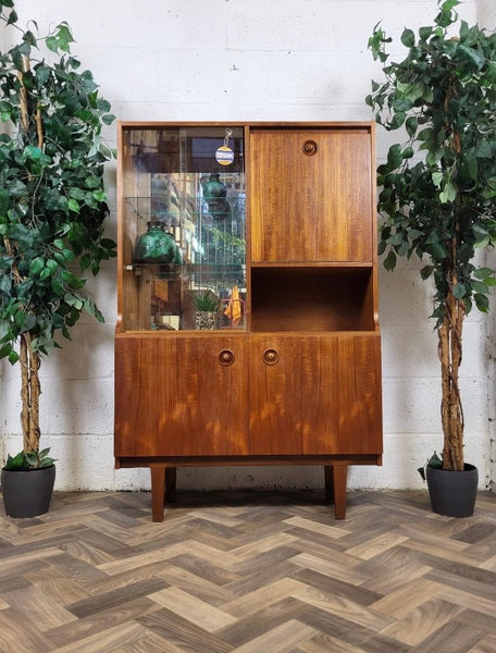 Vintage Mid-Century Teak & Glass Slim Cocktail Cabinet Bookcase Danish Scandi