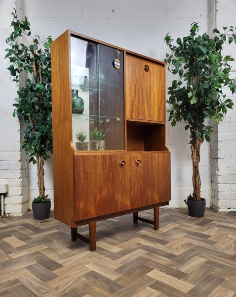 Vintage Mid-Century Teak & Glass Slim Cocktail Cabinet Bookcase Danish Scandi