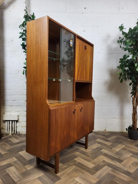 Vintage Mid-Century Teak & Glass Slim Cocktail Cabinet Bookcase Danish Scandi