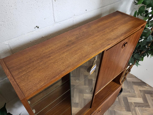 Vintage Mid-Century Teak & Glass Slim Cocktail Cabinet Bookcase Danish Scandi