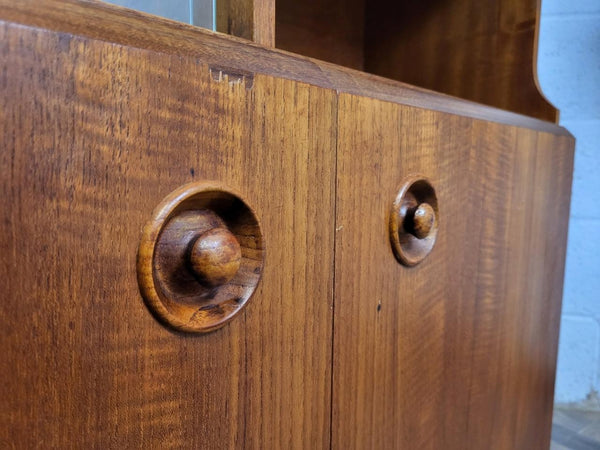 Vintage Mid-Century Teak & Glass Slim Cocktail Cabinet Bookcase Danish Scandi