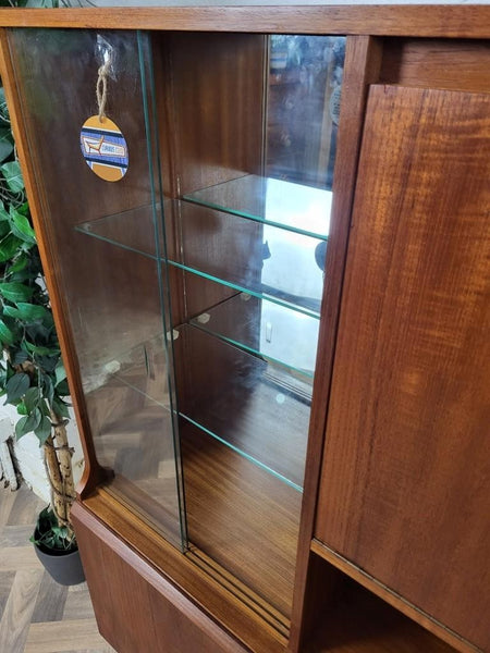 Vintage Mid-Century Teak & Glass Slim Cocktail Cabinet Bookcase Danish Scandi
