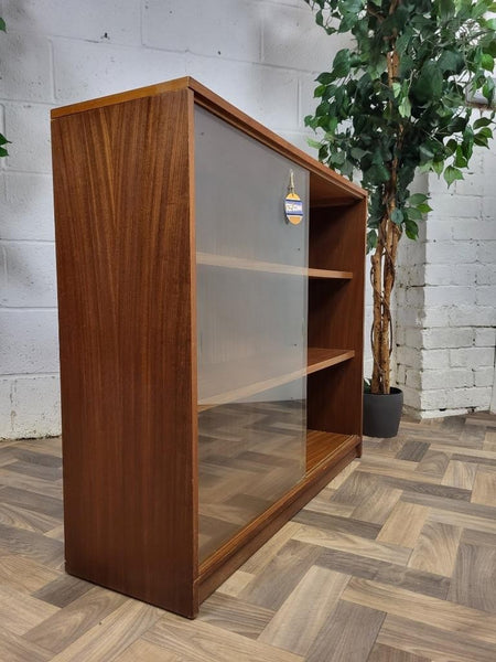 Vintage Mid-Century Teak & Glass Slim Small Bookcase Danish Scandi Retro MCM