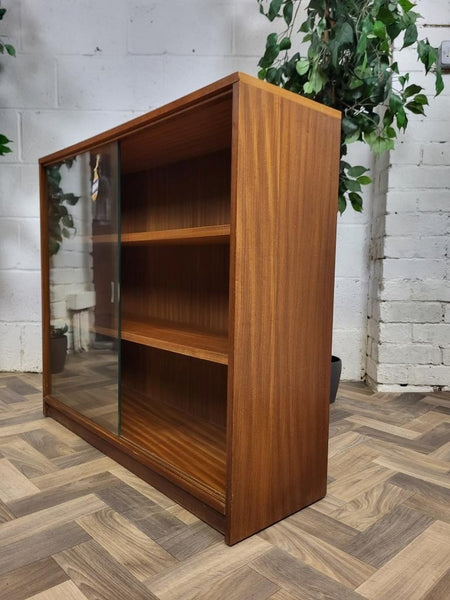 Vintage Mid-Century Teak & Glass Slim Small Bookcase Danish Scandi Retro MCM