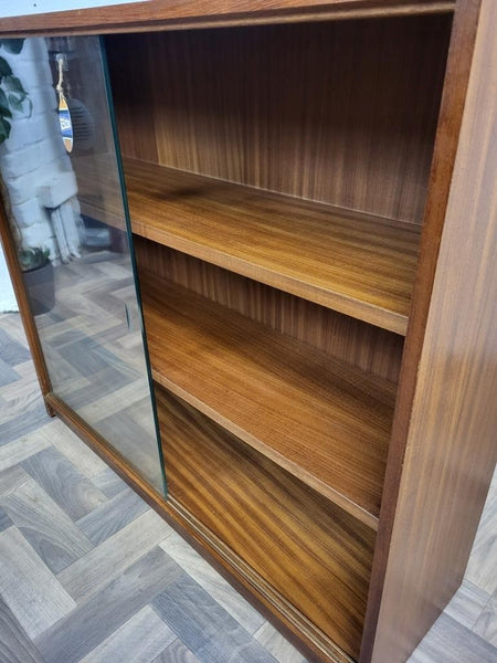 Vintage Mid-Century Teak & Glass Slim Small Bookcase Danish Scandi Retro MCM