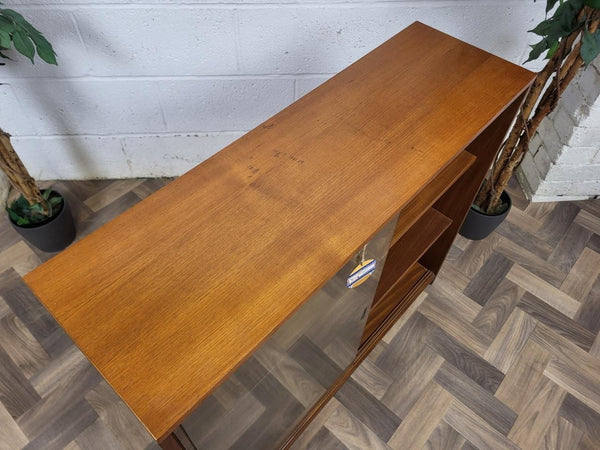 Vintage Mid-Century Teak & Glass Slim Small Bookcase Danish Scandi Retro MCM