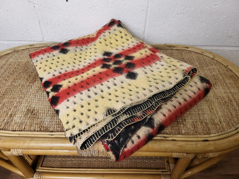 Vintage Mid-Century Black & Yellow Reversible Blanket Aztec Hippy Boho Retro