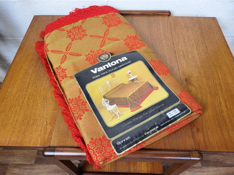 Beautiful Unused Vintage Vantona 70's Double Bedspread Gold & Red Mid-Century