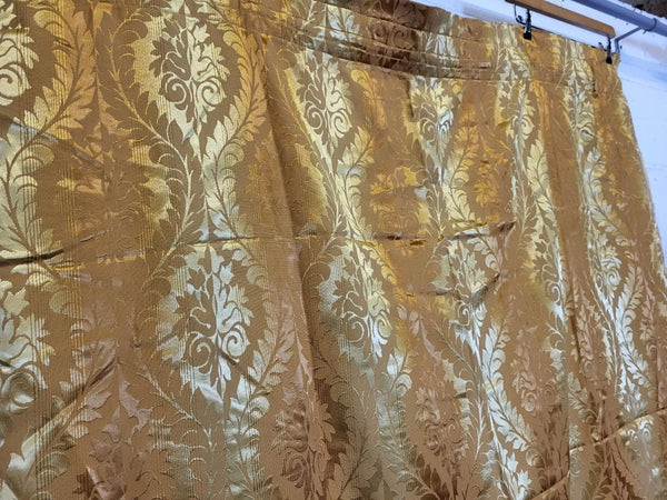 Beautiful Vintage Mid-Century Curtains Gold Woven Silk Baroque 163cm Drop