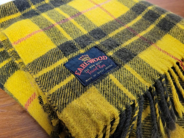 Vintage Mid-Century Earl-Wood All Wool Travel Rug Blanket Yellow