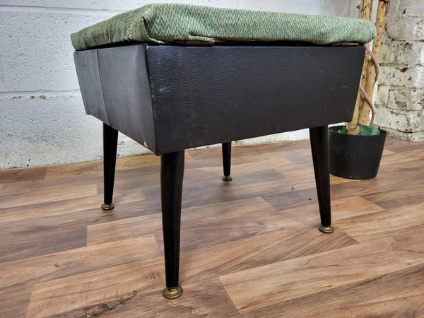 Vintage 60's Sherborne Sewing Box Stool Black Vinyl Retro Mid-Century Home MCM