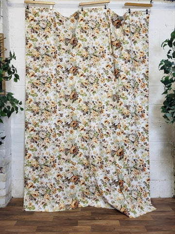 Beautiful Vintage Mid-Century Curtains Sundour Green & Brown Floral Long 230cm