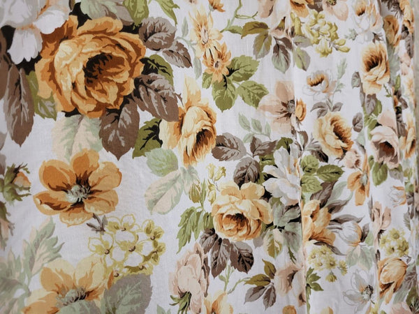 Beautiful Vintage Mid-Century Curtains Sundour Green & Brown Floral Long 230cm