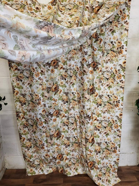 Beautiful Vintage Mid-Century Curtains Sundour Green & Brown Floral Long 230cm