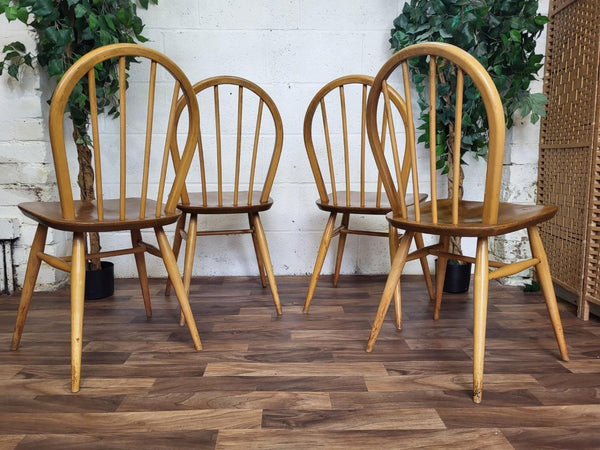 Vintage Mid-Century Ercol Breakfast Table 393 & 4 Hoopback Dining Chairs Set