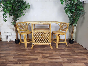 Vintage Bamboo Rattan Bistro Set Table & 2 Chairs Retro Tiki Boho Scandi
