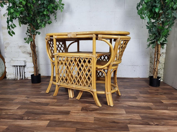 Vintage Bamboo Rattan Bistro Set Table & 2 Chairs Retro Tiki Boho Scandi