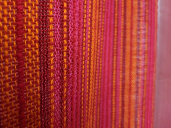 Beautiful Vintage Mid-Century Curtains Pink & Orange Knitted Stripe 216cm Drop