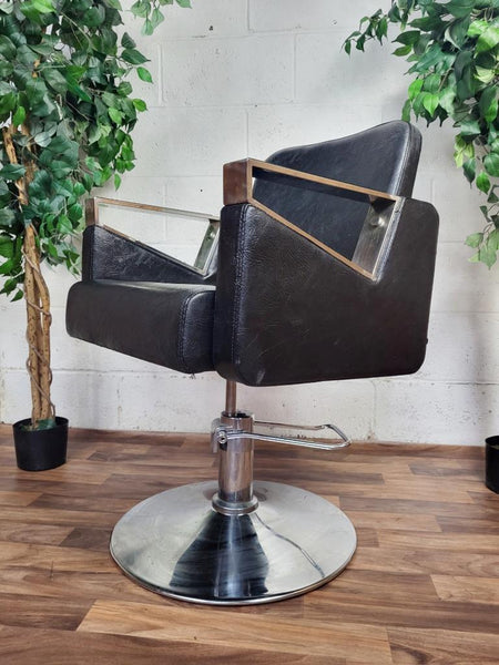 Vintage Art Deco Style Black Leather & Chrome Barbers Swivel Chair Mancave Retro