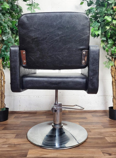 Vintage Art Deco Style Black Leather & Chrome Barbers Swivel Chair Mancave Retro