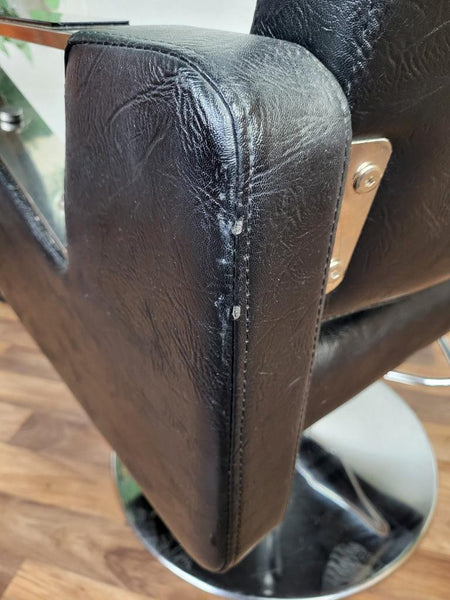 Vintage Art Deco Style Black Leather & Chrome Barbers Swivel Chair Mancave Retro
