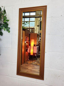 Vintage Mid-Century Long Solid Teak Frame Wall Mirror Hallway Danish Scandi MCM